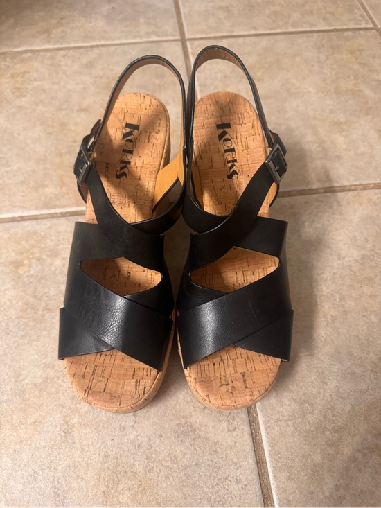 Kork-Ease Shoes - Kork-Ease Black Leather Cork Wedge Sandals